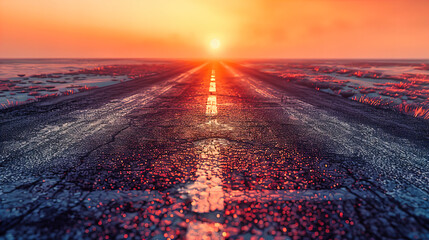 Empty Road Stretching Towards a Dramatic Sunset, A Journey of Possibilities and the Freedom Found on the Open Highway