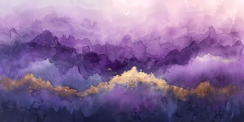 Abstract watercolor style purple and gold background 
