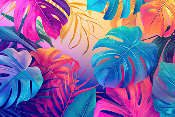 Captivating Gradient Tropical Leaf Illustration Photorealistic Monstera Foliage in Vivid Colors