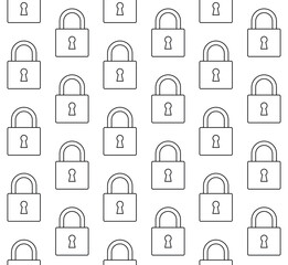 Vector seamless pattern of flat outline lock isolated on white background