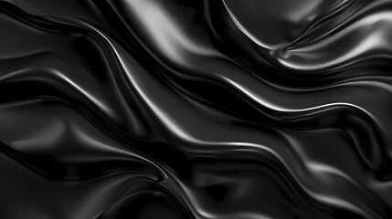 Obraz premium Modern Abstract wave satin fabric textured gradient background, wallpaper with color theme of shiny black