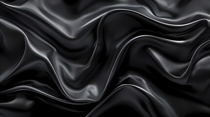 Modern Abstract wave satin fabric textured gradient background, wallpaper with color theme of shiny black