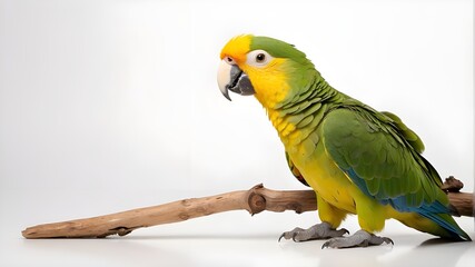 Six-year-old yellow-naped parrot, alone on white