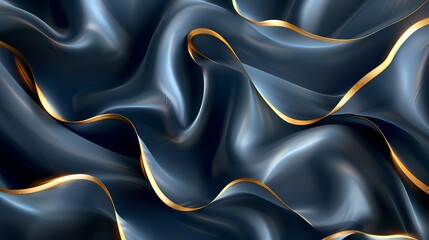 Modern Abstract wave silk fabric textured gradient background, wallpaper with color theme of navy blue and gold