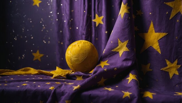 purple fabric with yellow stars in black background