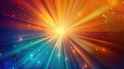 Asymmetric blue light burst, abstract beautiful rays of lights on dark orange background with the...