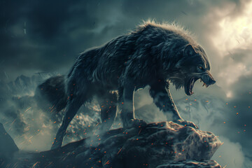 Fenrir the wolf, gigantic creature of the Nordic culture and mythology of Viking gods - obrazy, fototapety, plakaty