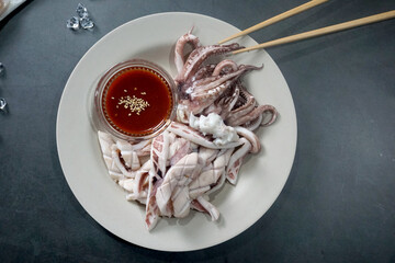 blanched Squid on plate.sea food
