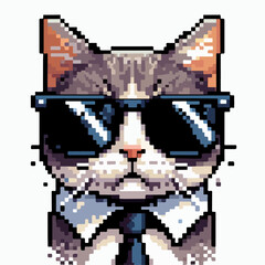 cat pixel art with white and transparent background