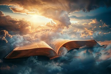 The Bible, Word of God, Gospel in Clouds of Heaven, Way to Salvation Concept - obrazy, fototapety, plakaty