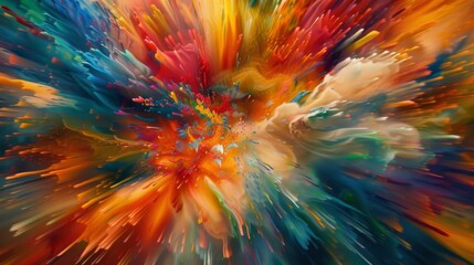 Frenzied bursts of vivid colors swirling and colliding in a hypnotic display of abstract art. - obrazy, fototapety, plakaty