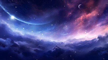 Naklejka na ściany i meble Digital blue and purple nebula starry abstract graphic poster web page PPT background