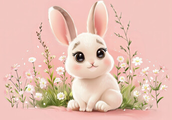 Cute bunnies: adorable bunny art featuring chubby cheeks, expressive eyes. Easter-themed content
