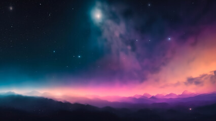 Fototapeta na wymiar Very starry and colorful sky with aurora borealis