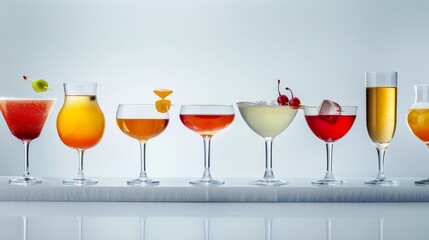 Elegant pastis served in a sheer glass, flanked by a spectrum of exquisite cocktails, a visual feast - obrazy, fototapety, plakaty