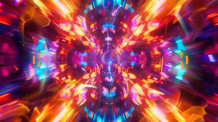 The darkness is alive with neon light trails in a kaleidoscope of vibrant colors - obrazy, fototapety, plakaty