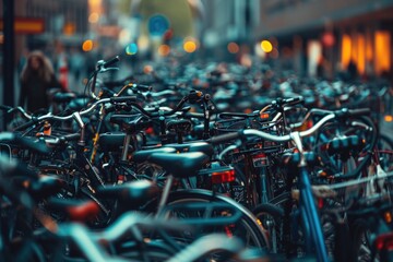 Urban Bicycle Parking Overload on a Busy City Street