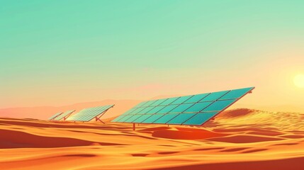 Sunlight is transformed into electricity by the sleek and modern solar panels rising out of the desert sand a feat of engineering . . - obrazy, fototapety, plakaty