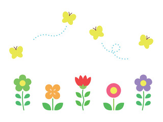 レトロな花と蝶のイラスト