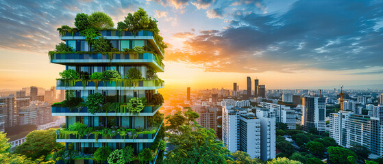 Obraz premium Milans Bosco Verticale, Pioneering Urban Forestation, Luxurious Green Skyscrapers Defining Futuristic Eco-Friendly Living