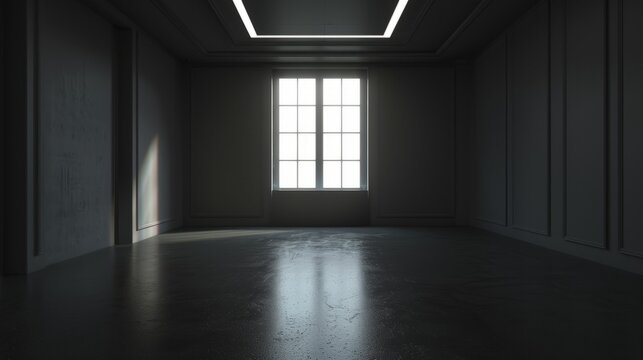 Dark room with light background.