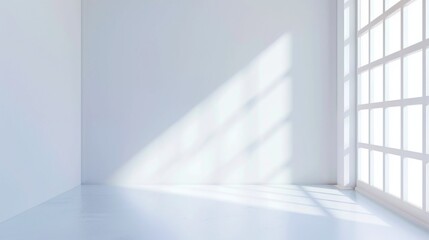 Minimalist white room with window light and shadow effects