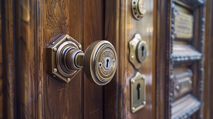 A close-up showcasing the intricate design of a cylinder lock on a door, highlighting innovative security features and inspired aesthetics