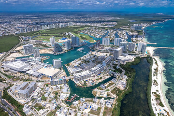 Aerial view of Puerto Cancun, Mexico