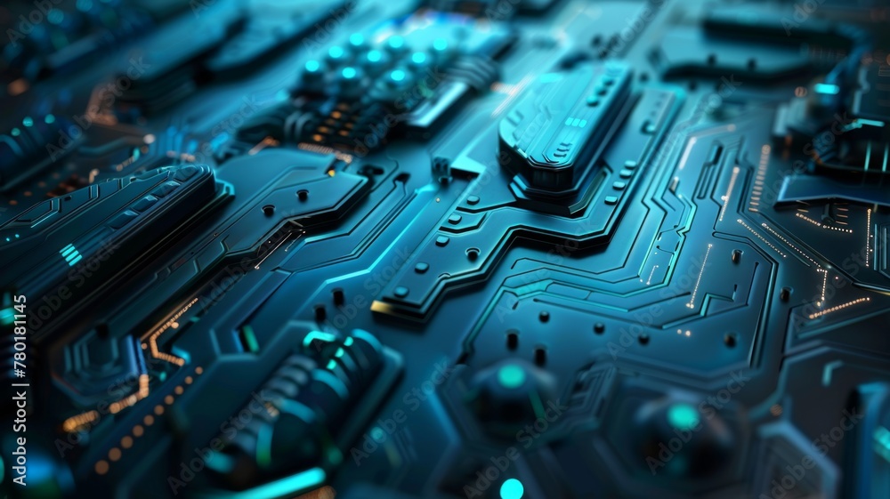Poster futuristic blue circuit board technology pattern - intricate blue circuit pathways creating a high-t