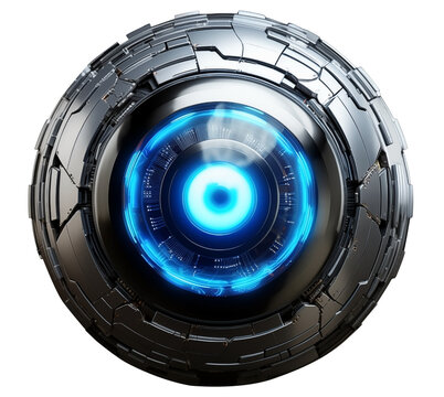 Robotic eyeball PNG robot eye isolated on white and transparent background - futuristic Artificial cyborg eye cyber scanning security technology concept