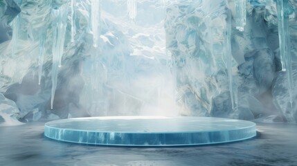 丸い氷のステージと氷の背景
