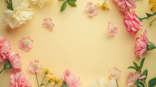 Banner image of beautiful flowers on pink background with copy space.