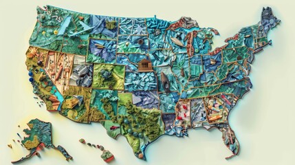 An illustration of the USA map made from recycled materials