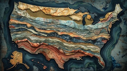 Textured Geode Inspired USA Map with Colorful Layers on Dark Background

 - obrazy, fototapety, plakaty