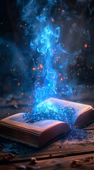 Power of Magic book, Magic fantasy glowing book with magical effect pop up from book