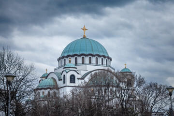 Selective blur on Saint Sava Cathedral Temple (Hram Svetog Save) during a cloudy afternoon. This orthodox church is the main monuments of Belgrade.