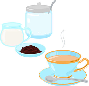 ミルクティーの材料の茶葉、ミルク、砂糖