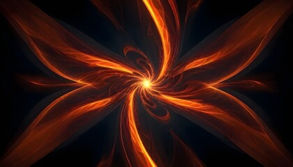 Abstract symmetrical swirling fiery lines on dark background. Symmetrical colored fractal design. Digital art. 3D rendering. - obrazy, fototapety, plakaty