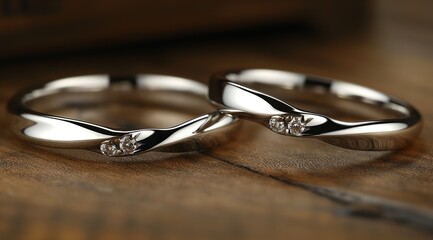 A pair of silver white gold diamond wedding rings