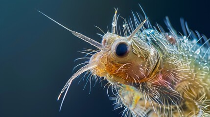 A highresolution image of a single rotifers head showing its intricate mouthparts and sensory . Its predatory nature is evident in - obrazy, fototapety, plakaty