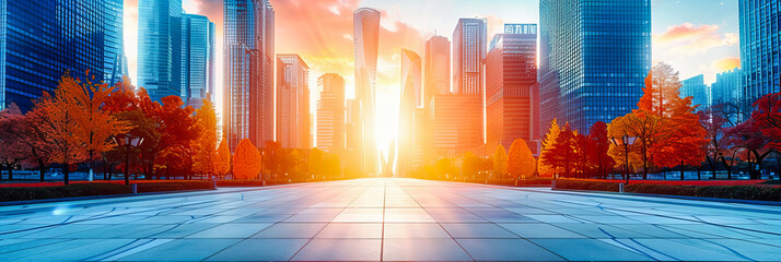 Shanghais Futuristic Skyline at Sunrise, Empty Streets Below Towering Skyscrapers, Symbolizing Urban Progress and Daybreak Ambitions