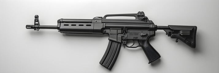 Exquisitely Designed MP5 Airsoft Gun: Showcase of Craftsmanship, Tactical Maneuverability, and Realistic Appeal Against a Stark White Background - obrazy, fototapety, plakaty