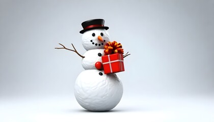 a 3d rendered gift with a free update sign printed on it is carried by two free snowman isolated on white background