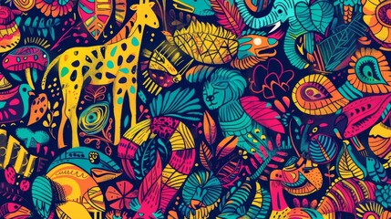 Vibrant Jungle Themed Illustration - obrazy, fototapety, plakaty