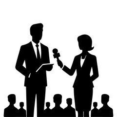 A Journalist With Microphone Vector silhouette, black color silhoutte (1)