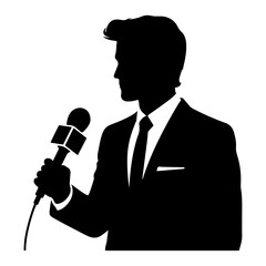 Naklejka premium A Journalist With Microphone Vector silhouette, black color silhoutte (14)