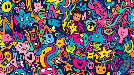 Colorful Doodle Art with Cute Characters