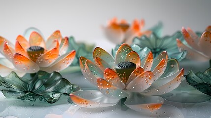 Digital lotus leaves in glass abstract graphic poster web page PPT background