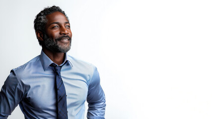 Side view portrait of senior african businessman looking at the future