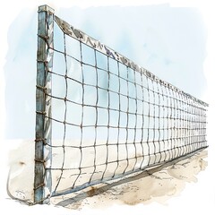 watercolor illustration of Volleyball net, cut out along the perimeter on a white background ,3DCG,high resulution,clean sharp focus